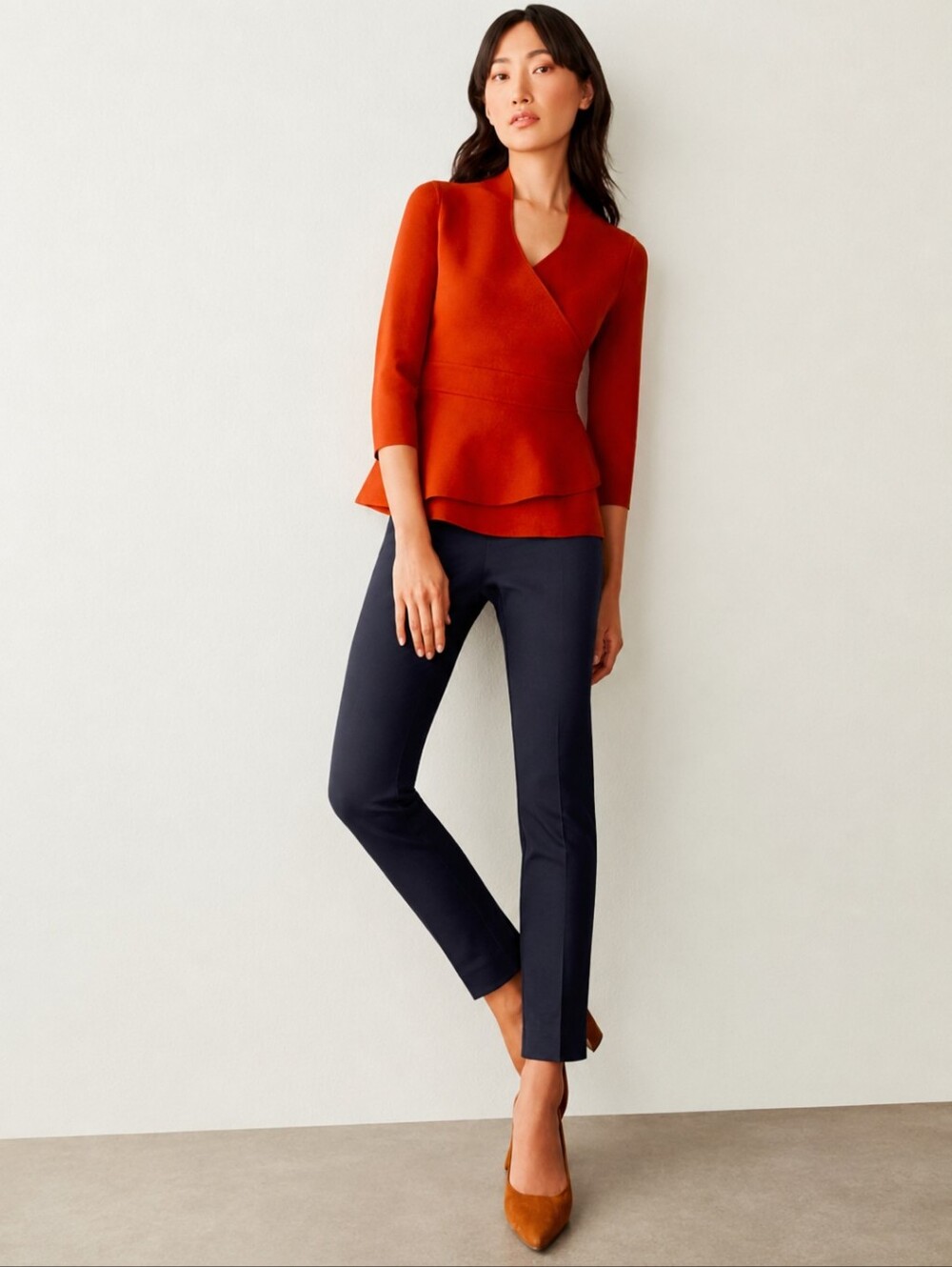 ❤️ THE FOLD LONDON HIGH RISE STRETCH COTTON POPLIN TAPERED ANKLE TROUSERS / PANT